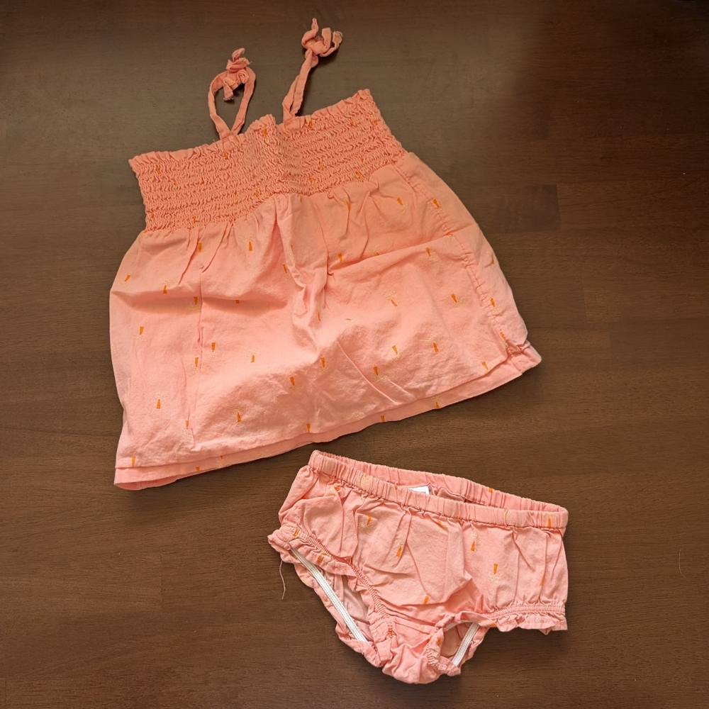 Coral palm tree smocked 3 piece outfit